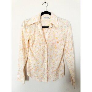 Vintage Bobbie Brooks 90's Retro Sheer Long-Sleeve Button-Up Blouse With Pastel